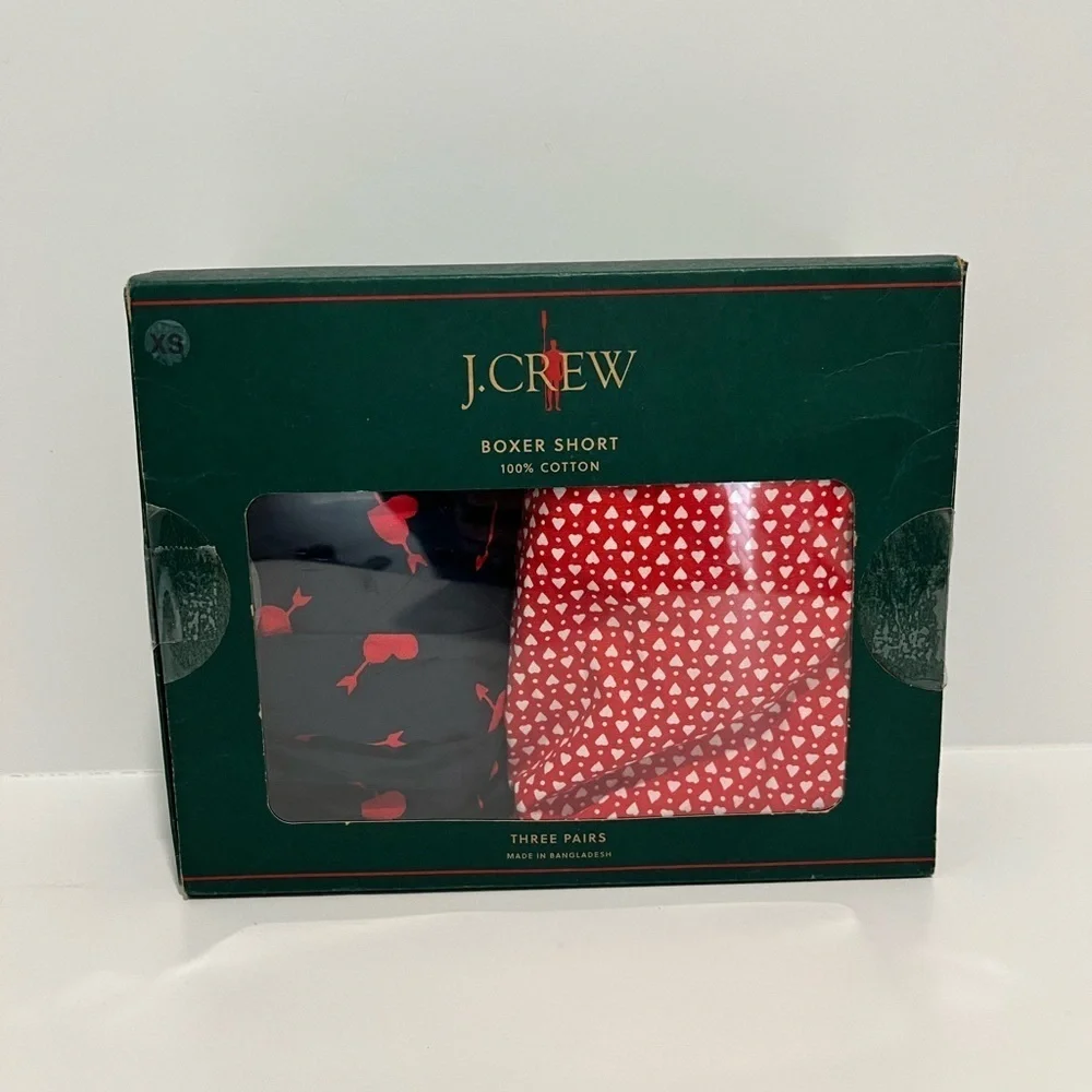 J.crew Printed boxers multipack hearts red navy XS (26-28 waist) 2 pairs
